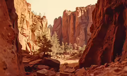 a large group of mountains with trees on each side