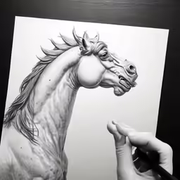 drawing the face of a horse using a pen and ink