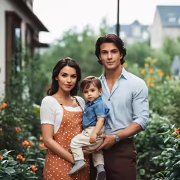 two young men and a woman pose with their baby