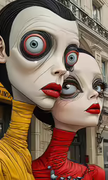 a close up of a statue of a person with different facial features