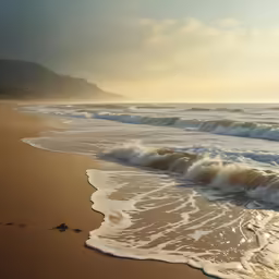 a beach covered in waves and waves coming towards shore