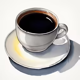 a painting of a cup and saucer sitting on top of a plate