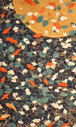 fish swim across the stone, with colored water