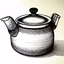 a drawing of a teapot with a spoon
