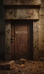 a dirty door is opened in a dark room