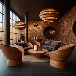 a living room with modern furniture on the floor