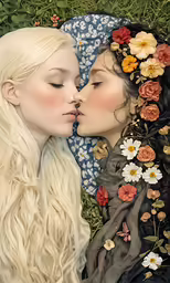 two young women laying in grass with flowers