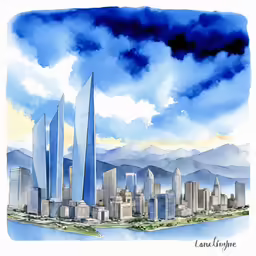 a watercolor illustration of the one world trade center