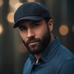 a man with a blue shirt and cap