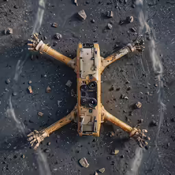 there is a large yellow airplane in the mud