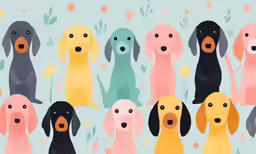 many different dogs with faces on a blue background