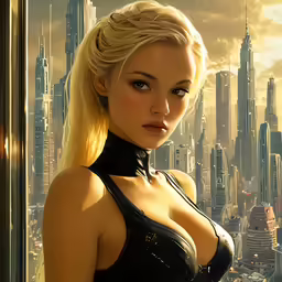 a painting of a beautiful blond with her breasts down