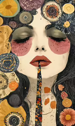an abstract artwork of a woman with her face covered in flowers
