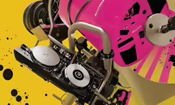 pink mixers with a yellow background and small black dots