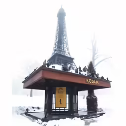 people standing at a covered platform near the eiffel tower