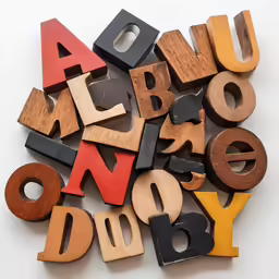 wood letters stacked up together to form the word abc, d, n