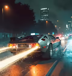 a car turning into a fire lane at night