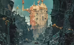 a very tall building next to a city street