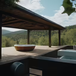 an outdoor jacuzzi pool with a pergol in it