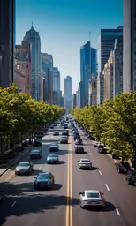 a city street with trees lining the sides