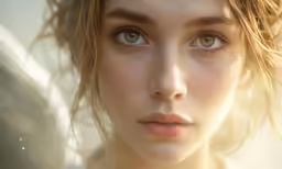 the young woman is posing with freckled hair