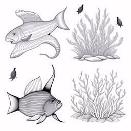 pencil drawing of an aquatic scene