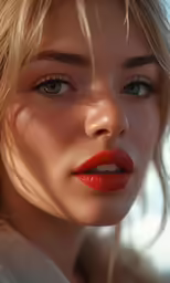 woman wearing lipstick, closeup, studio shot