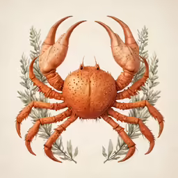 an orange crab with two claws on it