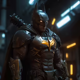 batman stands in the dark room