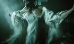 woman dressed in white with white veil, dark background