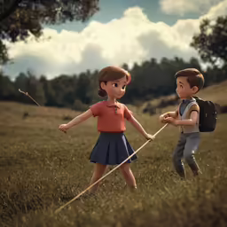 there is two little girls playing in the field