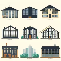 the different houses that are in each part,the six types of modern houses
