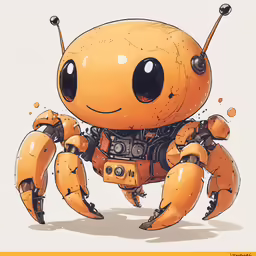 a drawing of an orange robot with a camera attached