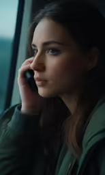 a woman is talking on a cell phone and sitting in a car