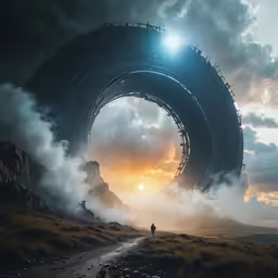 there is a person standing near a huge tunnel