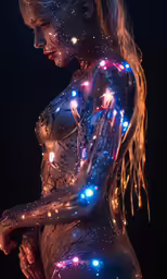 a woman with glowing body paint in the dark