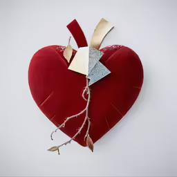 a heart shaped bag filled with glitter and wrapped in twine