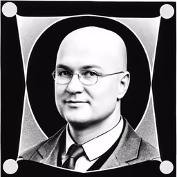 a portrait is depicted on a black background