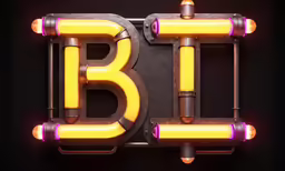 a neon sign with pipes and a letter b