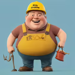 a very large cartoon character with a bucket and watering hose