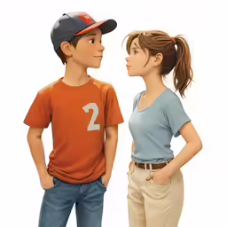 a child and a teenager, facing each other