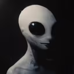 an alien head with glowing eyes and nose