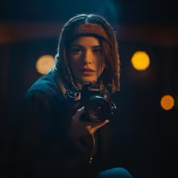 woman with dreadlocks holding a camera in her hands