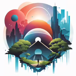 an image with a man on a hill in the middle of it