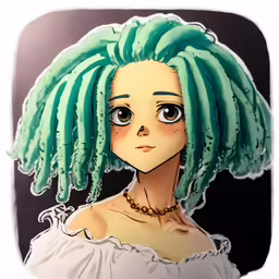 a portrait of a girl with bright blue hair