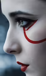 a woman with painted face paint in the shape of a cross