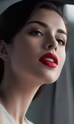 a close up of a person with lipstick on