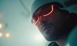 a man is looking at the light coming through his sunglasses