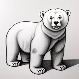 a drawing of a white bear with black tips,a drawing of a large polar bear in black and white