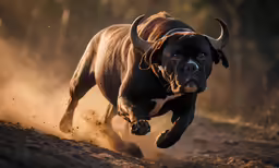 a bull dog runs after the grass in a field